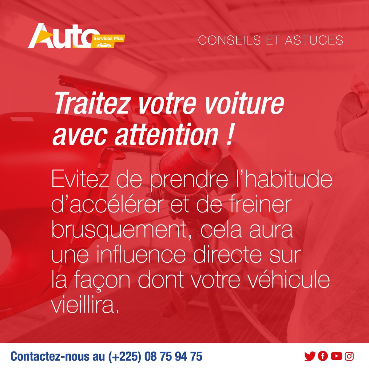 AutoServicesP's tweet photo. Conseil AS+ de la Semaine 

Traitez votre véhicule avec beaucoup de délicatesse, il vous le rendra 😉 

Taguez vos connaissances pour partager cette infos avec eux !
#OnRouleEnsemble #LeCarosseduBonheur #Bonplan #Carrosserie #Peinture #Garrage #Voiture #Véhicule #Abidjan #CIV https://t.co/N1iNAsnyTO