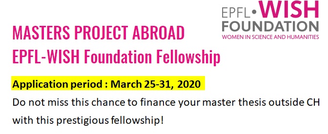 WISH_EPFL's tweet image. The deadline to apply for the WISH fellowship to do your master thesis abroad is approaching!