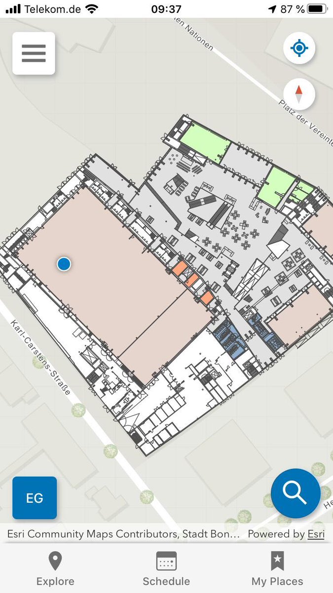 Download the ArcGIS Indoors app, continue as a visitor and enter demoportal.esri.de/portal. Download the "WCC_Indoors_Mobile" map and you're set to navigate through #EsriKon on your mobile!