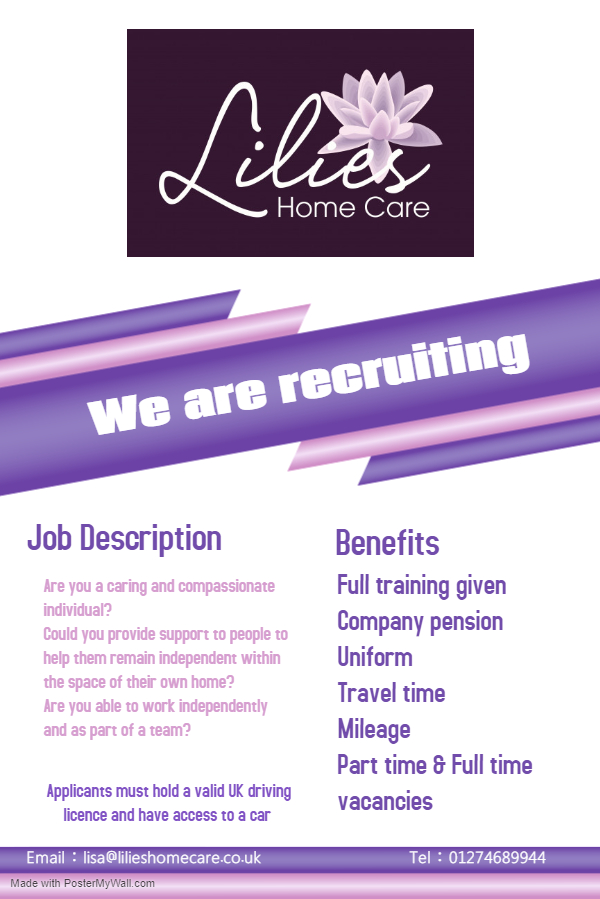 Lilies Home Care on Twitter "**WE ARE RECRUITING** Training provided