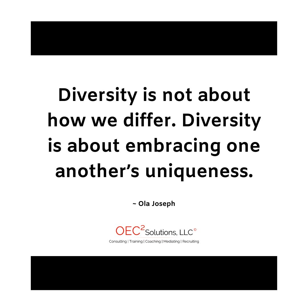Oec2solutions's tweet image. Diversity is not about how we differ. Diversity is about embracing one another’s uniqueness. ~ Ola Joseph

#diversity #inclusion #diversityandinclusion #equality #culture #leadership