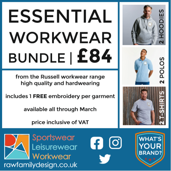 Essential Workwear Bundle just £84 for orders placed in March. To order get in touch at sales@rawfamilydesign.co.uk or call 01133451538
 *T's &amp; C's apply*
#rawfamilydesign #embroidery #workwear #sportswear #familybusiness