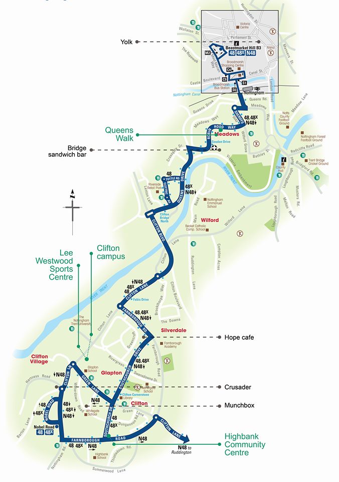 Update from <a href="/NCT_Buses/">Nottingham City Transport</a> - due to bridge closure, the 48 bus can't serve The Meadows between 10pm-6am - diverting via Trent Bridge &amp; Wilford Lane to reach Clifton. Buses to the city not affected so shouldn't affect getting from NTU to sleeping venues/city centre

#CliftonBridge