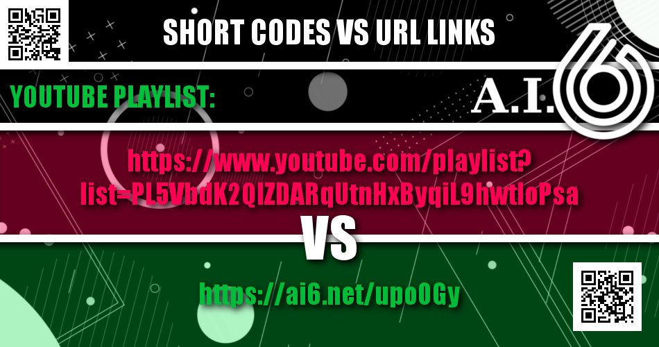 AI6_NET's tweet image. Short Codes VS URL Links
Comparing a URL link to a short code for a YouTube Playlist.
youtube.com/playlist?list=…
VS
ai6.net/upo0Gy
AI6 NET
#ai6net #ai6 #urlshortener #shareshortener #shrunkenlinks #domaindefender