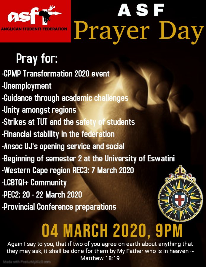 anglicanstudent's tweet photo. We join our hearts in prayer and take to God our disharmony, jubilations and our inflictions. 

#ASFWednesday #ASFPrayerDay #ASFBuzz 🕯️🙏🏾❤💫 https://t.co/8Sn1LxpuuA