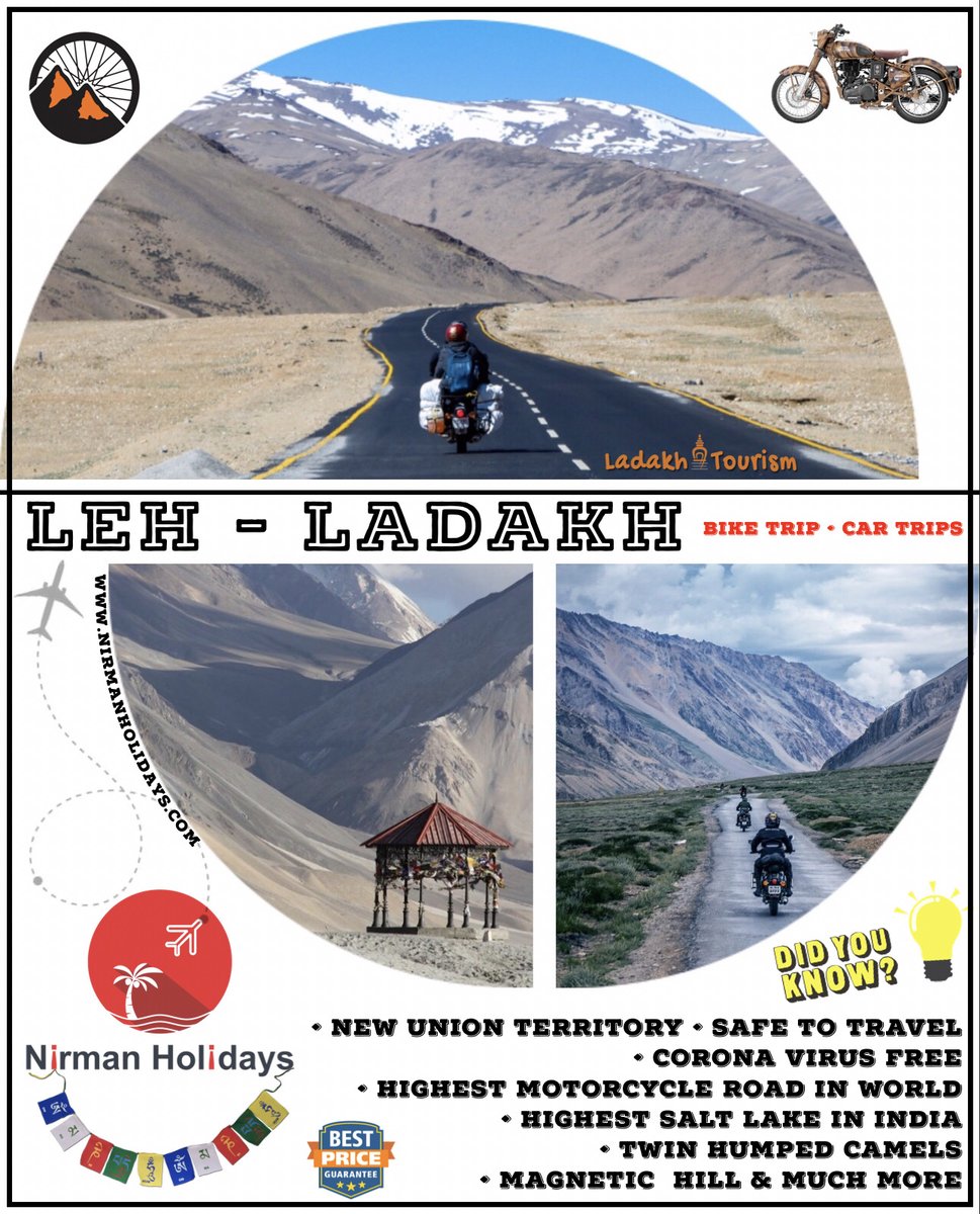 nirmanholidays's tweet photo. Don’t miss to Visit Super Natural Land - Leh Ladakh this Time ⛰

>>>>>>>>>>>>>
Nirman Holidays 🏖
👨‍💻 Mr. Neerav &amp; Mr. Manthan
📞 07567094767 &amp; 09714248090 https://t.co/a4ss1j11Mm