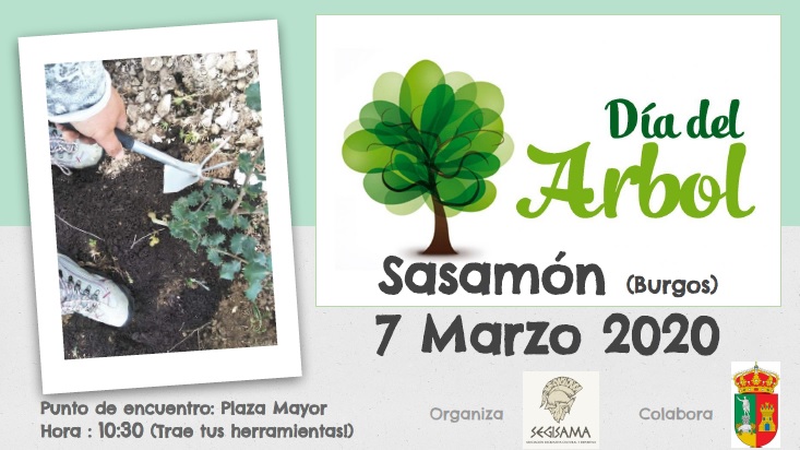 🌳 Día del árbol en #Sasamón 🌳

📆 Sábado 7 de marzo de 2020 
🕥 A las 10:30h
🌆 En Sasamón
📌 Quedada en la Plaza Mayor
⛏ Recuerda traer tu propia herramienta y ropa cómoda 🧤