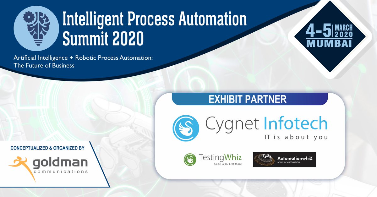 GoldCommIndia's tweet photo. Delighted to announce Exhibit Partner @cygnetinfotech a global technology provider enabling ISVs &amp; enterprises through product engineering, technology consulting, SAP Implementation, strategy &amp; consulting services.

#IPASummit #ProcessAutomation #RPA #AI https://t.co/1G1vyoyG6K