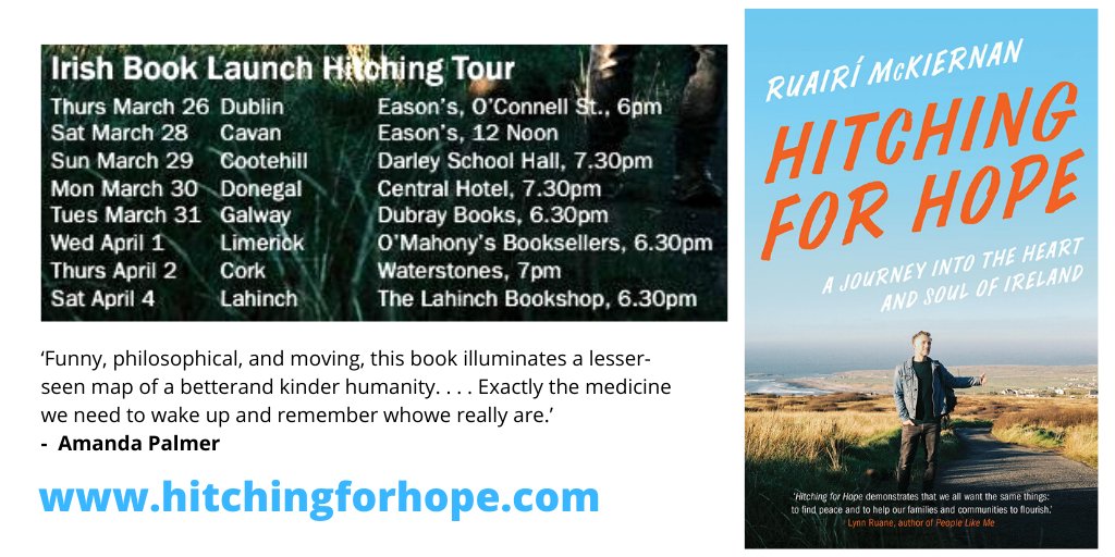 ruairimckiernan's tweet photo. Schedule for my Hitching for Hope book launch tour. Hitchhiking to each location. Joined by @SenLynnRuane @frances_black @oconnellbrian @lornasiggins @tonygriffin_ie &amp; lots of other great folk along the way. Please come along &amp; support if you can. 👍https://t.co/qQMvedtEuq https://t.co/7eQ90E5rlX