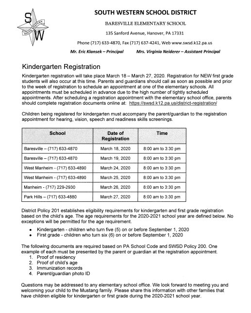 BaresvilleElem's tweet photo. Kindergarten Registration (2020-2021 school year) will take place March 18 - March 27 for all elementary buildings. See attached flyer for all pertinent details! https://t.co/QF7uGsm9Uf