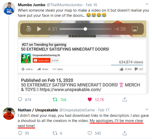 IJAMinecraft's tweet image. Giving credit only in those videos where you're called out, and then going on to conveniently "forget" about giving credit again. Business as usual, I suppose.