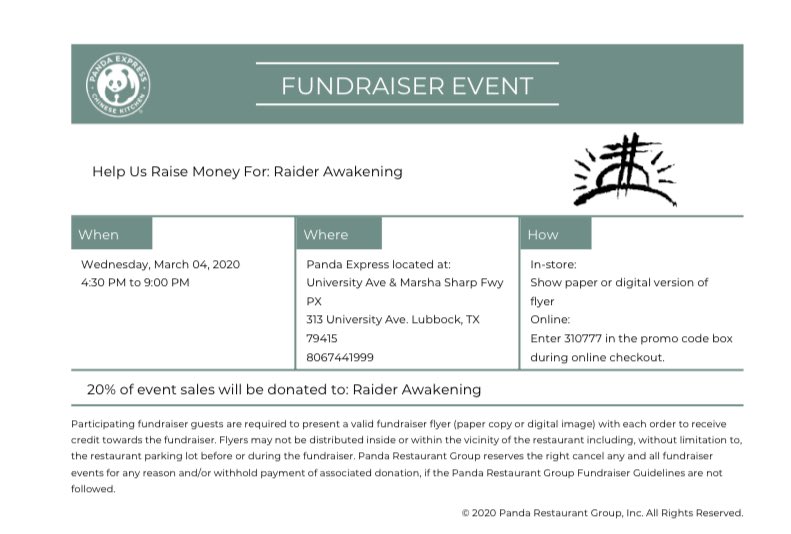 RaiderAwakening's tweet image. Do you love RA?

Then come out tonight, grab a bite and help out RA all at the same time!

 Just show them the second picture at checkout and tell them you’re with RAIDER AWAKENING 

Love y’all!