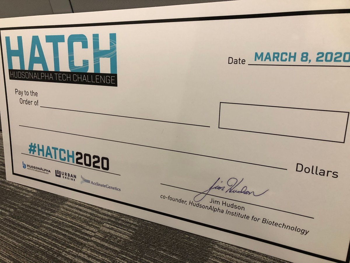 hudsonalpha's tweet photo. This check could have your name on it! $5,000 is up for grabs at the HudsonAlpha Tech Challenge this weekend! Register today to take on challenges in #biotech #genomics & #genetics. https://t.co/0anrJOY8sA Learn more @whnt #HATCH2020 #hackathon
https://t.co/rWQe3At8hX https://t.co/rKmJJwYCGW
