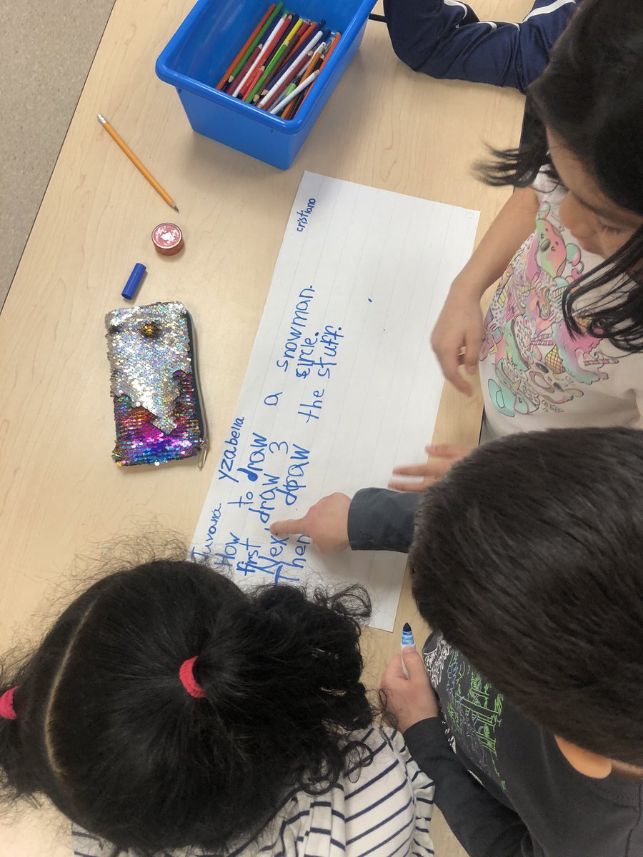 MsPacheco4's tweet photo. Students continue their procedural writing by working in groups to explain to me how to draw a snowman on the board! Love seeing the improvement in their writing over the past couple weeks and the strategies they use to make sure they have transition words (first, then, last) https://t.co/f5MMiz0kl1
