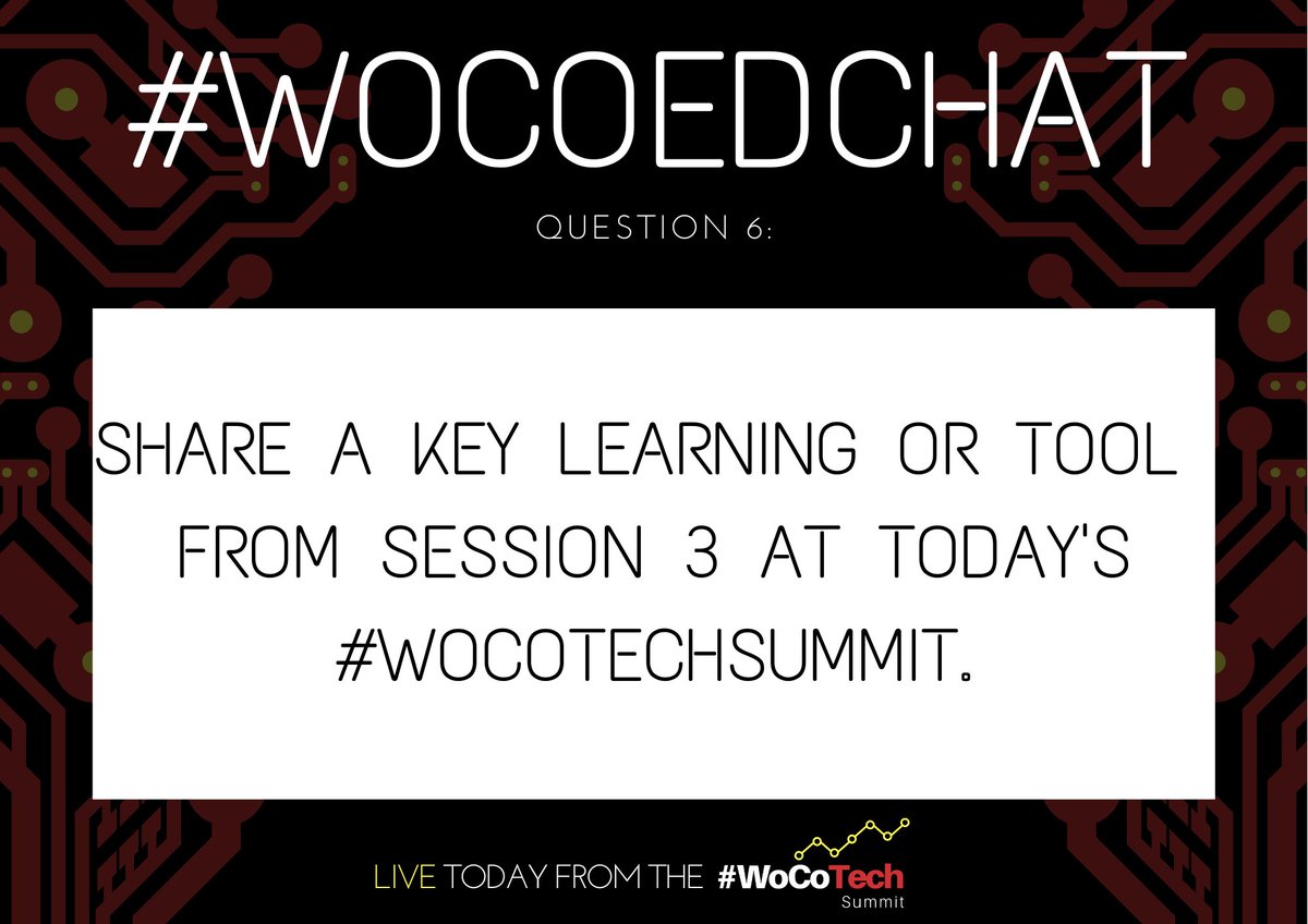 FutureReadyCast's tweet photo. Keep sharing what you've learned for those who weren't able to attend today's awesome conference!
#WoCoEdChat Q6: Share a key learning or tool from session 3 at today's #WoCoTechSummit. https://t.co/W2oZE7TnTw