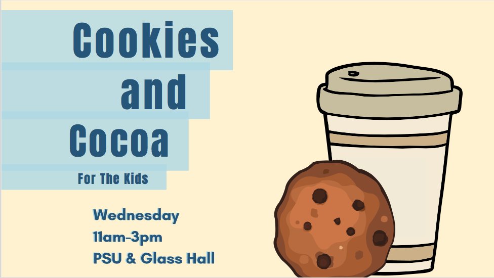 DMatMoState's tweet image. We're kicking off Push Week with our Cookies &amp;amp; Cocoa event TODAY!🍪 Come by our tables in the PSU and Glass Hall for a warm cup of hot chocolate &amp;amp; a cookie and register for dance marathon!! Let's see how much we can raise this week #ForTheKids