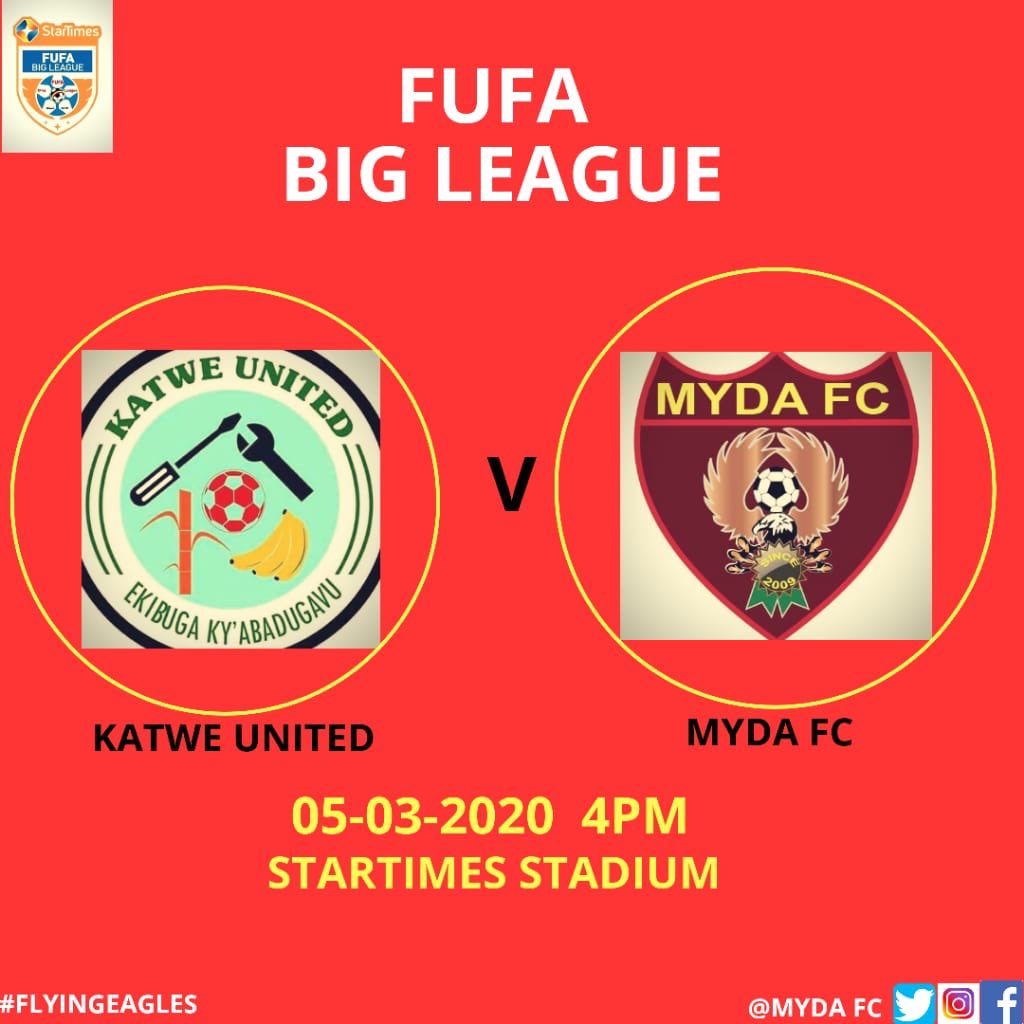 MYDA_FC's tweet photo. After a disappointing 1-1 draw against @savior_fc on Sunday. We now head to Kla in yet another #FUFABigLeague clash against KATWE UNITED scheduled this Thursday (2moro) 5, March 2020 at Startimes Stadium Lugogo kampala. Luking forward to +v results
#ammyda
#mydafc
#flyingeagles https://t.co/oC39114aIQ