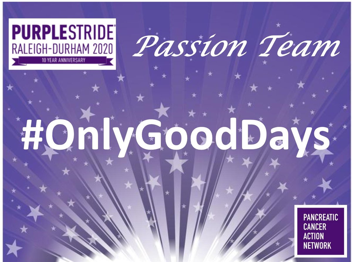 PanCANRDU's tweet photo. Congrats to Team #OnlyGoodDays for reaching PASSION TEAM status for PurpleStride Raleigh-Durham 2020! Team #OnlyGoodDays raised over $5,000. Way to go Team Captain Alyson Connor! #WageHope #PS2020RDU https://t.co/tC9GSRfQhJ https://t.co/jKbICS0jqd