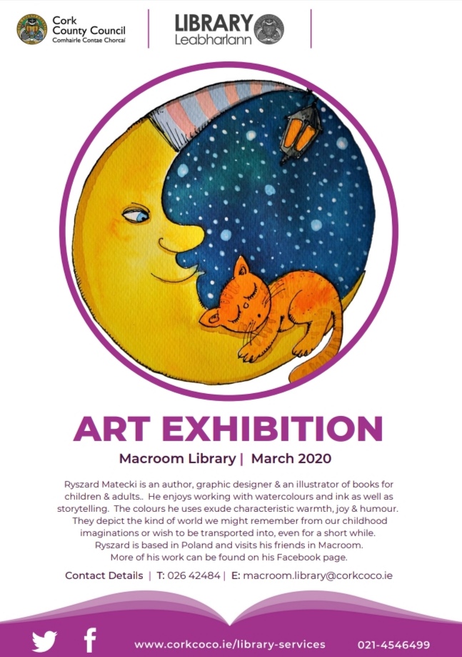 corkcolibrary's tweet photo. Come visit us in #MacroomLibrary & see our wonderful Art Exhibition on display for the month of March.
A beautiful display by Ryszard Matecki who is an author, graphic designer & an illustrator of books for children & adults.
#TakeACloserLook #WhatLibrariesDoBest #Artist #artwork https://t.co/W6X3UYfsIo