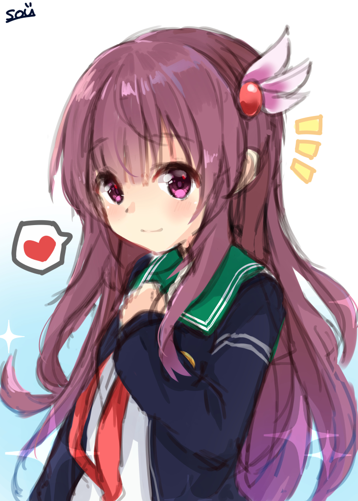 kisaragi (kancolle) 1girl solo long hair school uniform serafuku heart jacket  illustration images