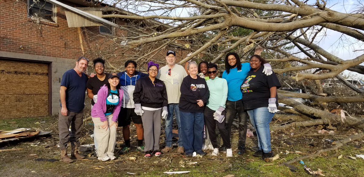TouchstoneYRS's tweet photo. #CiViLGroups alumni wasted no time aiding in the tornado recovery efforts in #EastNashville on March 3. Ms. Sonia said her faith in humanity was restored and she was inspired! Our teams will be out again today. https://t.co/RX3OMpXhzO
