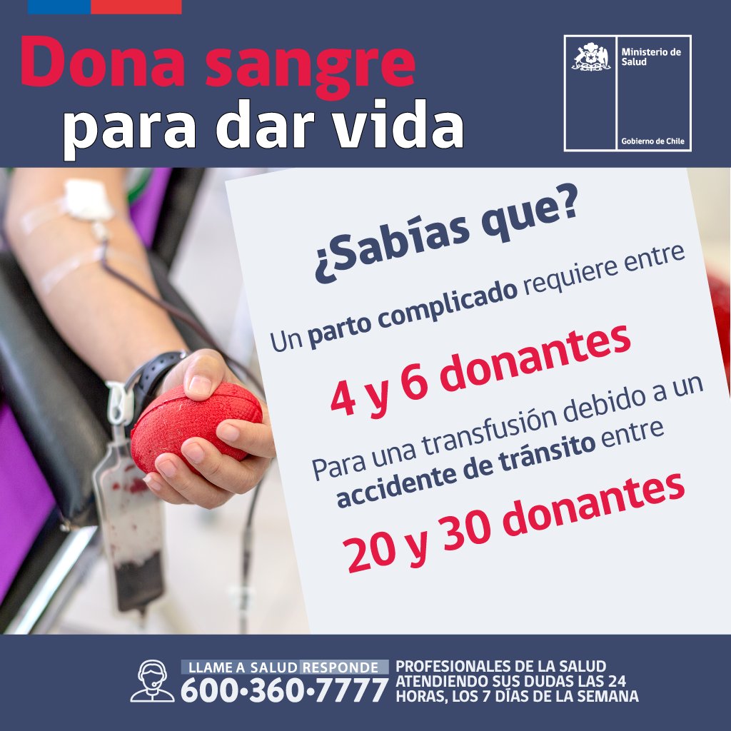 SoterodelRio's tweet photo. ¿Sabías que en la #RM se realizan 24 transfusiones de sangre por hora? Para responder a esa demanda necesitamos de tu colaboración.
#AgendaTuHora en nuestro #BancoDeSangre llamando al 22576 5201.
#DonaSangre #DonaVida
#CASR #SSMSO #Sótero #SóteroDelRío #Salud #Chile https://t.co/nxFMwRVLxa