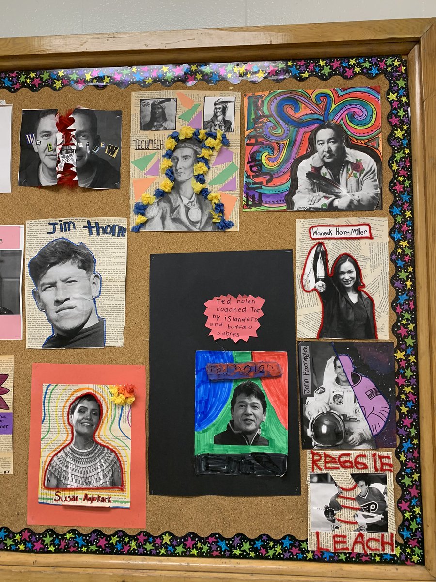 Miigwech <a href="/sandrasarnia/">Sandra Ross</a>!  Her class is doing some awesome work learning about Indigenous Changemakers. Ss created art after reading <a href="/WabKinew/">Wab Kinew</a>’s book #goshowtheworld and will be doing more research! #LKDSB #LKelempro <a href="/LKDSB/">Lambton Kent DSB</a>