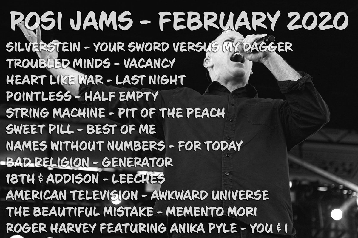 Here’s a playlist of some of our favorite tunes that we jammed out to during February! Featuring jams from:

<a href="/silverstein/">Silverstein</a>
<a href="/troubledmindsaz/">Troubled Minds</a>
<a href="/sweetpilll/">Sweet Pill</a>
<a href="/badreligion/">Bad Religion</a>
<a href="/18thAddison/">18th & Addison</a>
<a href="/amtvband/">American Television</a>
<a href="/TBMistakeBand/">TheBeautifulMistake</a>

...and more! Peep it?!

JAMS: open.spotify.com/playlist/32fNx…