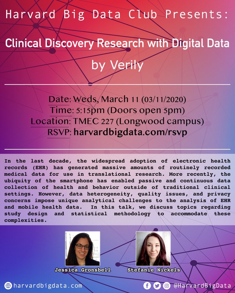Harvard Big Data Club in GSAS (@harvardbigdata) on Twitter photo Interested in clinical #research & #data? Join us on ๐๐๐ซ ๐๐ @ ๐๐ฉ๐ฆ where ๐๐๐ซ๐ข๐ฅ๐ฒ ๐๐ข๐๐ ๐๐๐ข๐๐ง๐๐๐ฌ (Alphabet Incโs research org) will talk about clinical discovery research & digital data! RSVP TODAY! See flyer for more details
โฃ
#harvard#bigdata#datascience Interested in clinical #research & #data? Join us on ๐๐๐ซ ๐๐ @ ๐๐ฉ๐ฆ where ๐๐๐ซ๐ข๐ฅ๐ฒ ๐๐ข๐๐ ๐๐๐ข๐๐ง๐๐๐ฌ (Alphabet Incโs research org) will talk about clinical discovery research & digital data! RSVP TODAY! See flyer for more details
โฃ
#harvard#bigdata#datascience