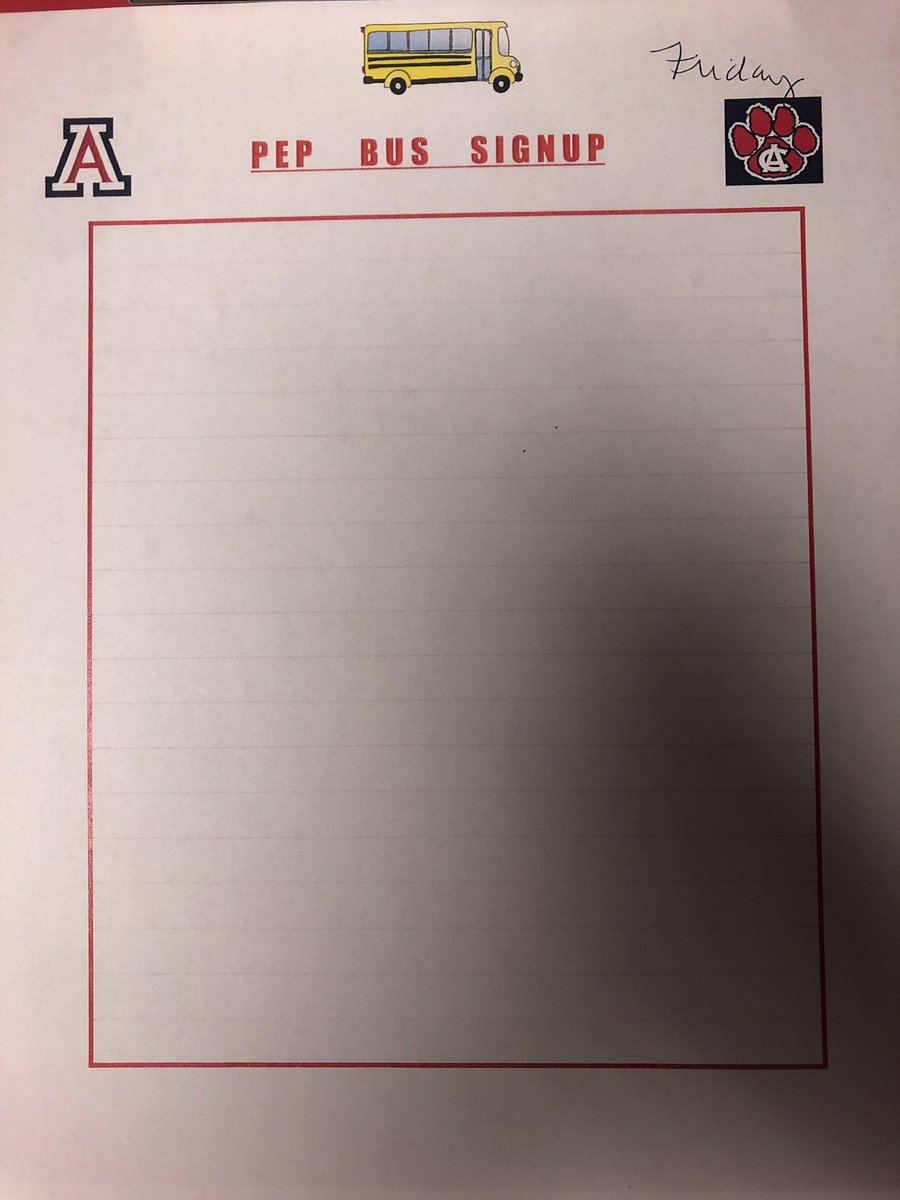 PEP BUS SIGN UPS ARE IN THE MAIN OFFICE FOR FRIDAY AND SATURDAY🚨🚌 YOU CAN SIGN UP FOR ONE DAY OR BOTH🐻🐻 COME SIGN UP FOR A FREE RIDE TO SUPPORT YOUR LADY BEARCATS🔴⚪️🔴⚪️