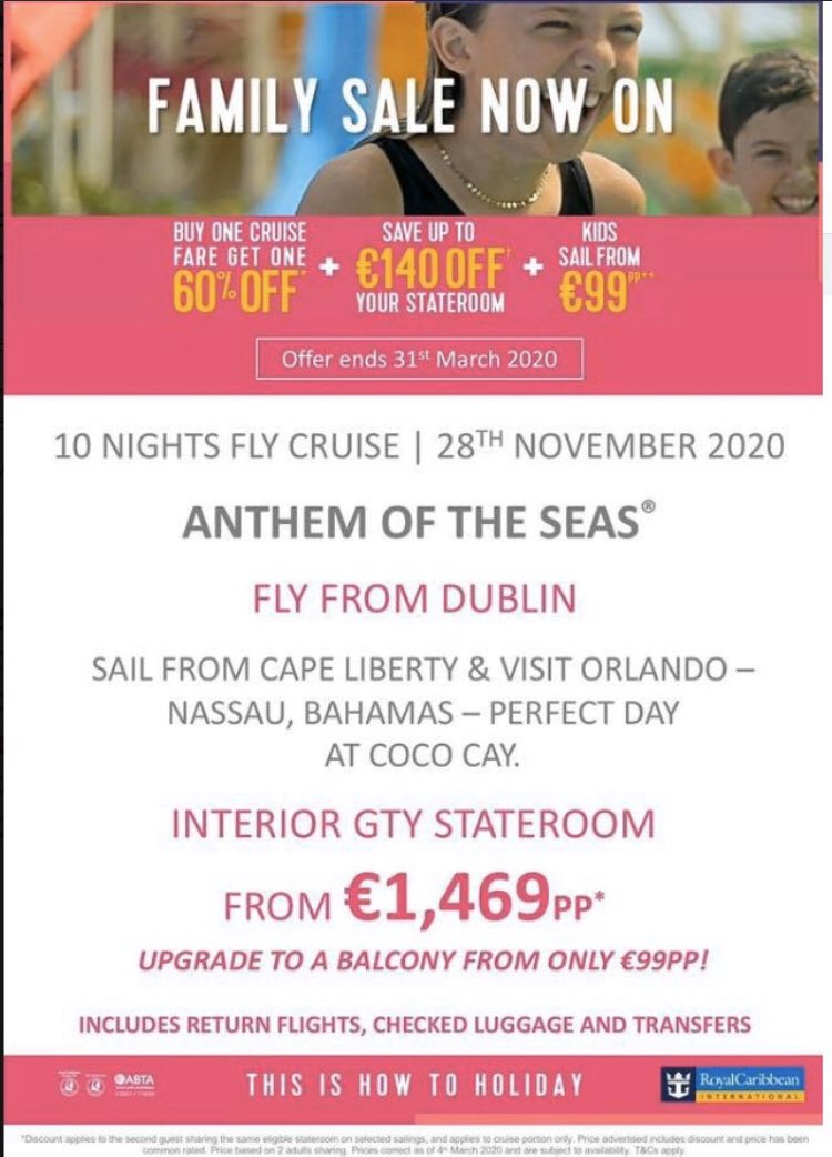OCallTravelDlk's tweet photo. 🛳#AnthemoftheSeas 
🗺sailing from #NewYork 
🛏10 Nights Fly/#Cruise
☎️including ✈️ from Dublin 
💶from €1469pp
⬆️upgrade to balcony from €99pp
☎️042 9330600
🖥info@myhols.ie
#myhols #shoplocalDlk #Dundalk #WednesdayVibes #RoyalCaribbean #ThisisHowtoHoliday #Cruise2020 #Travel https://t.co/DFiPBPTsKs