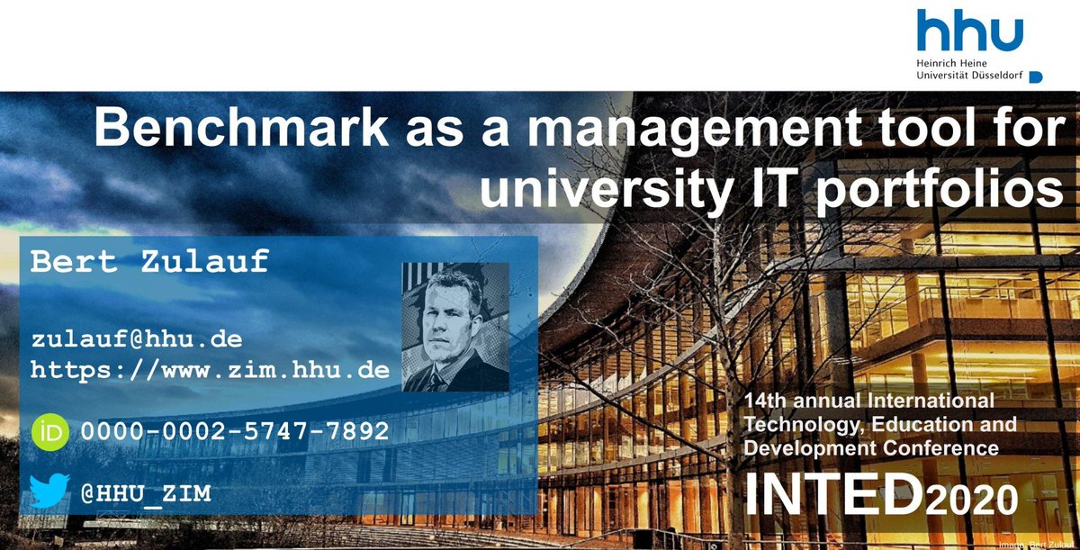 HHU_ZIM's tweet photo. Which IT services can universities offer in the future? - The presentation for the @INTEDconf conference paper "Benchmark as a management tool for University IT portfolios" is now online:
https://t.co/H2D2Yh25gj
Abstract https://t.co/ntuwUgTFJq
#INTED2020 https://t.co/JQ9ChanWFR