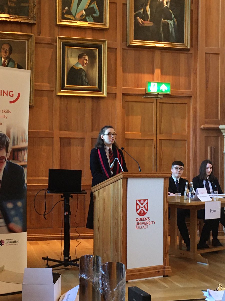 ballyclarelangs's tweet photo. Bravo à Freya, Grace and Oliver who competed in the French Debating Competition in the Great Hall in Queen’s today. A fantastic achievement from them all. Grace was awarded Best Speaker. Un grand merci à NICILT for organising the event. https://t.co/zN5qQi1U0J