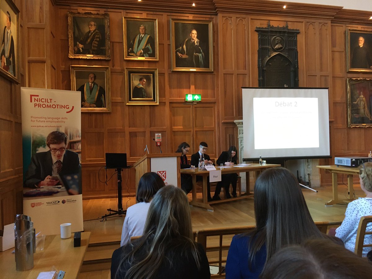 ballyclarelangs's tweet photo. Bravo à Freya, Grace and Oliver who competed in the French Debating Competition in the Great Hall in Queen’s today. A fantastic achievement from them all. Grace was awarded Best Speaker. Un grand merci à NICILT for organising the event. https://t.co/zN5qQi1U0J