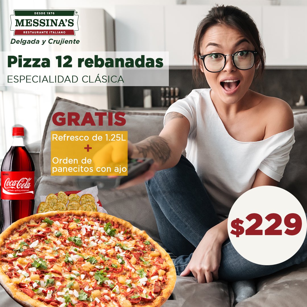PizzaMessinas's tweet photo. ¡HOY ES MIÉRCOLES DE PELÍCULA!
Acompaña esta película que tantas ganas tienes de ver con una deliciosa pizza de especialidad clásica de 12 rebanadas y llévate de regalo un refresco de 1.25L y una orden de panecillos con ajo.
*Válido en servicio a domicilio y mostrador. https://t.co/r8kpx4P7vv