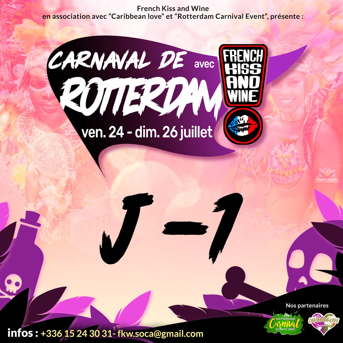 FkwSoca's tweet photo. 🧭 Après Ibiza et Berlin, les SocaPirates 🏴‍☠️ de #FKW feront escale à Rotterdam du 24 au 26 Juillet pour le #ZomerCarnaval  ! 
🇳🇱💣💥
J-1 avant l'ouverture de la billetterie !!! 
⏳
#BestLife #FrenchKissAndWine #Carnival #Soca #CaribbeanLove #RotterdamCarnival https://t.co/v7FjR4NvUz