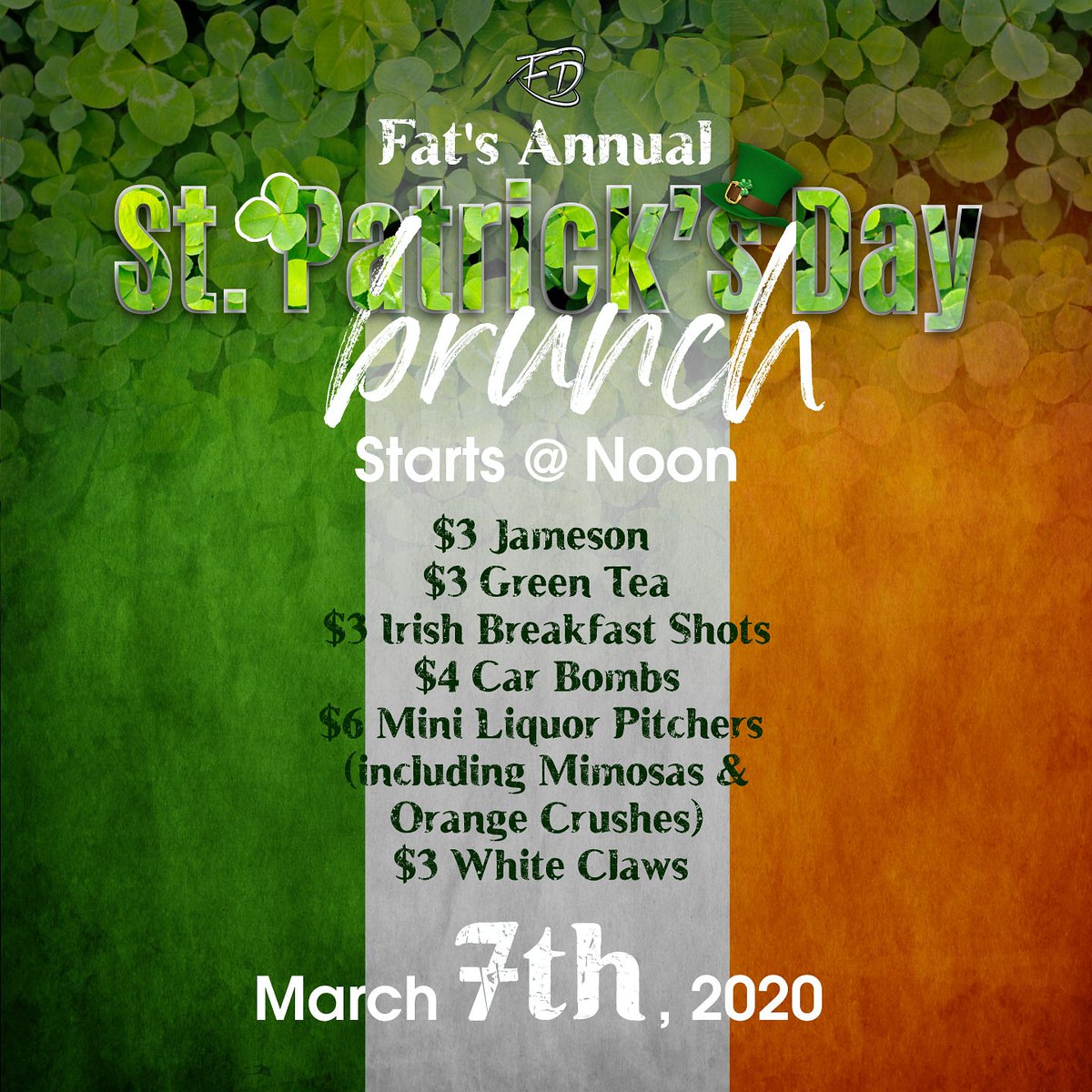 FatDaddysWV's tweet photo. 🍀giveaway🍀 Morgantown Bars are celebrating St. Paddy's Day this Saturday and the insanity all starts with our Brunch at noon! Only 3 days away!! 🚨Follow &amp; RT for a chance to win FREE Brunch cover for you +2 friends🚨 https://t.co/jDMrM72P4G