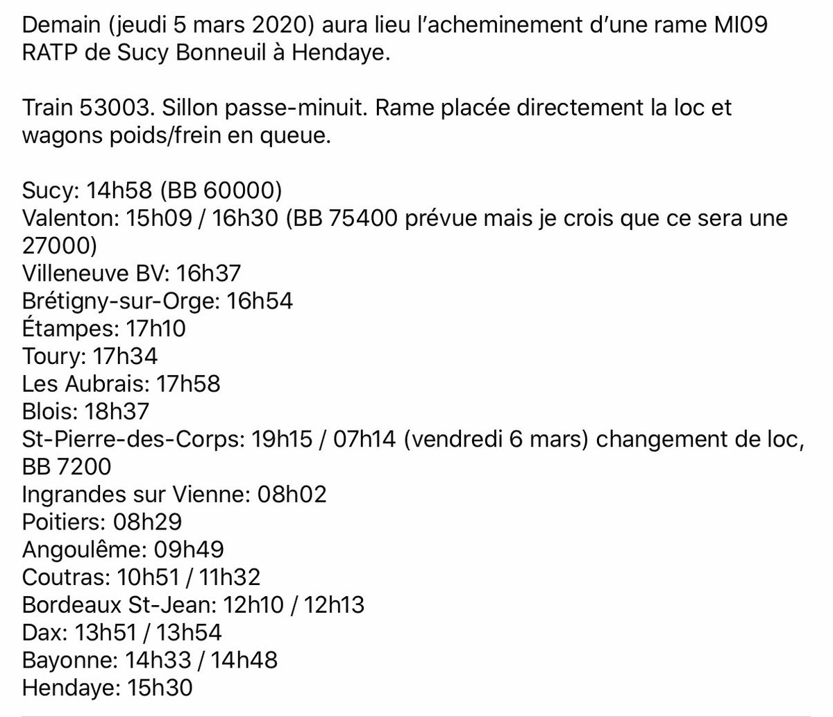 Elpitch Fretman On Twitter Demain Je Promene Une Rame Mi 09 Ratpgroup Du Rer A De Valenton A St Pierre Des Corps La Rame Continuera En Suite Son Chemin Jusqu A Hendaye Pour Renovation Aux Ateliers Du