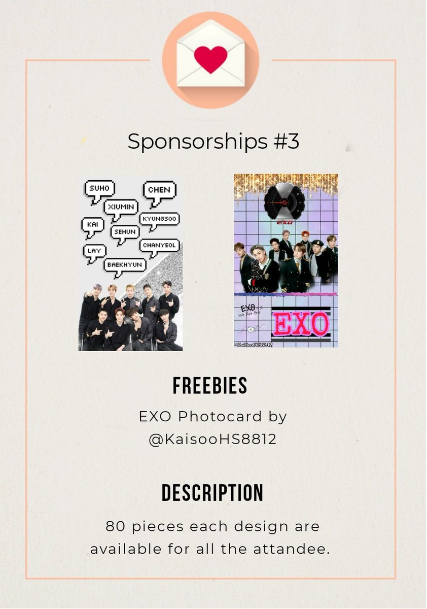 4MYAeris's tweet photo. Preview #29
Sponsorships from @KaiSooHS8812 for #BackToBasicWithEXO #3291DaysWithSehun is revealed 🥳
Huge thanks to her for this pretty photocard🙈💓 This pc will be given together with our previous event sleeve huhu🥰 https://t.co/MsqVkbQxFl