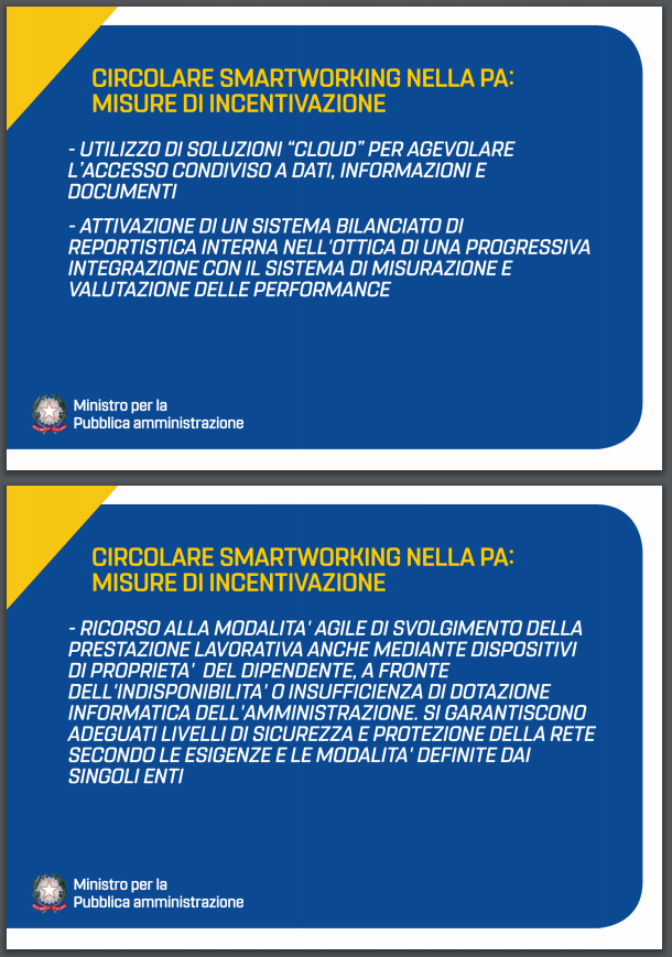 inail_gov's tweet photo. #Covid_19 , emanata la Circolare sullo smart working nelle PA “Misure incentivanti per il ricorso a modalità flessibili di svolgimento della prestazione lavorativa”. Questo l’oggetto della circolare adottata oggi dal Ministro @DadoneFabiana #Inail https://t.co/8gr2T8XUZz