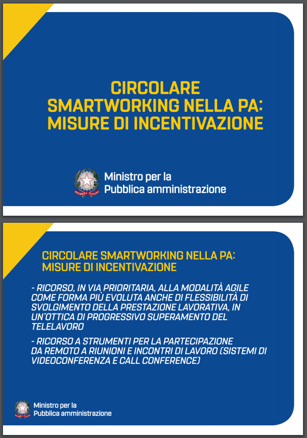 inail_gov's tweet photo. #Covid_19 , emanata la Circolare sullo smart working nelle PA “Misure incentivanti per il ricorso a modalità flessibili di svolgimento della prestazione lavorativa”. Questo l’oggetto della circolare adottata oggi dal Ministro @DadoneFabiana #Inail https://t.co/8gr2T8XUZz