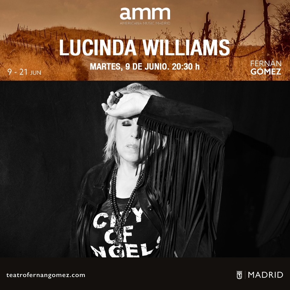 AmericanaMusicM's tweet photo. La gran dama del Sur, grande entre las grandes de la canción norteamericana, Lucinda Williams (@HappyWoman9), protagoniza este año el concierto inaugural del 2º ciclo de @AmericanaMusicM en la sala Guirau del @fernangomezCCV el martes 9 de junio.
#AMM2020 #AmericanaMusicMadrid https://t.co/aZbr6fBnNg