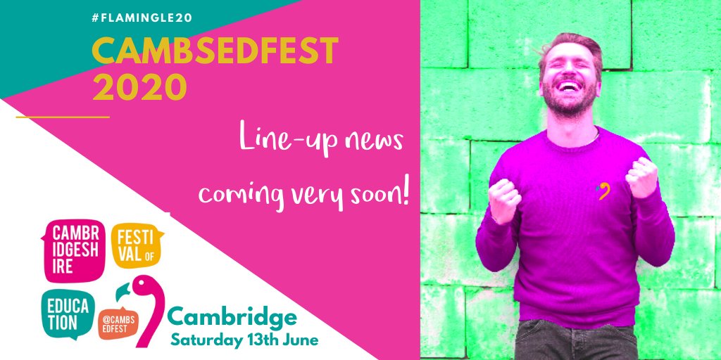 CambEdFest's tweet photo. Line-up news coming VERY soon!  #flamingle20 #teachers #talkupteaching #cambsedfest #education #edfest #whatsonforteachers #flamingosofhope https://t.co/m8ceCt8vxj