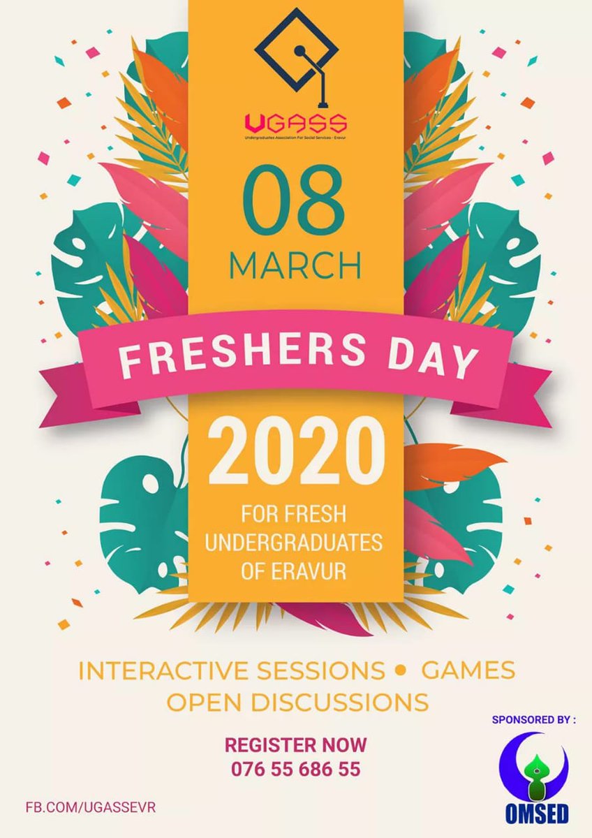 ALscience18's tweet photo. Assalamualaikum w.w.
Freshers Day 2020
UGASS
2018இல் உயர்தரப் பரீட்சைக்கு தோற்றி இவ்வருடம் பல்கலைக்கழகத்திற்கு புதிதாக அனுமதி பெற்றுள்ளவர்கள் மாத்திரம் கலந்து கொள்ள முடியும். 

பதிவுகளை மேற்கொள்ள - 076 55 686 55
(Call/SMS/WhatsApp)

**இடம் பின்னர் அறிவிக்கப்படும். https://t.co/n2fW1IFzY9