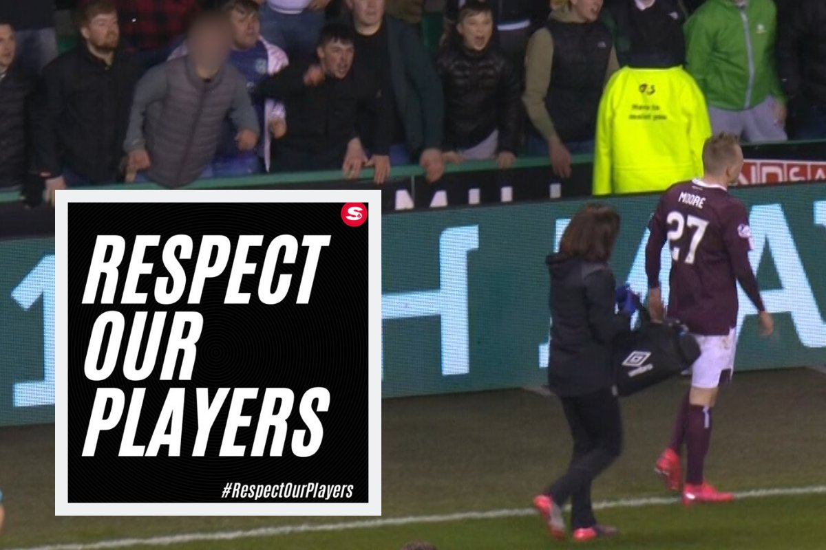 scotsunsport's tweet photo. Watch as Hibs fan shockingly appears to spit at Hearts youngster Lewis Moore as he goes off injured in Edinburgh derby 🎥😧 #respectourplayers

https://t.co/5T3z4jKHez https://t.co/UTDpM6JbYC