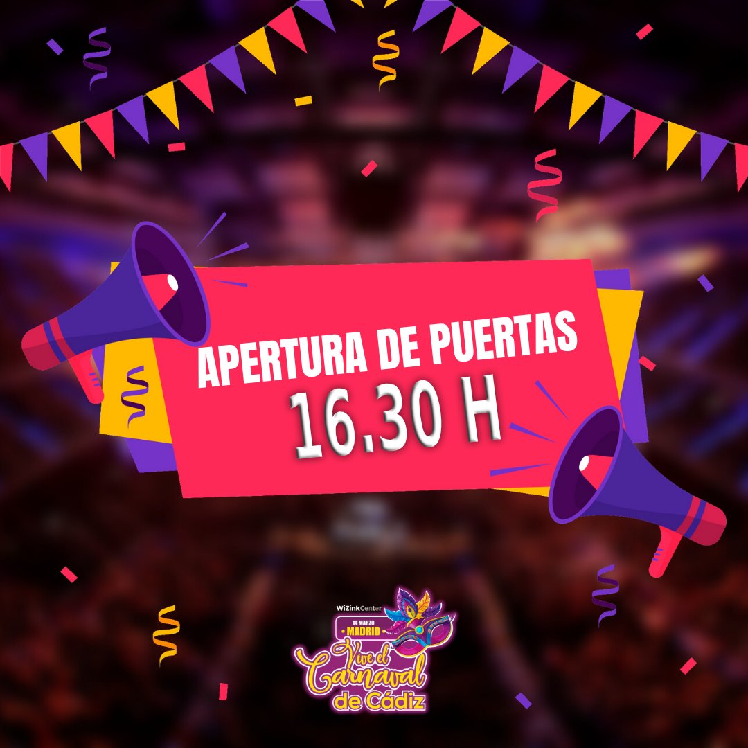 Vivecarnavalmad's tweet photo. 💥¡ABRIMOS PUERTAS A LAS 16:30 H!💥 

Desde la apertura hasta las 17:15 h tendremos a nuestro DJ para darle caña al carnaval.🎉 Y a partir de las 17:25 h... ¡EMPEZAMOS CON LAS ACTUACIONES!🎭 

🎟https://t.co/Pm3lAKXgQe https://t.co/N4rTXVBvRl