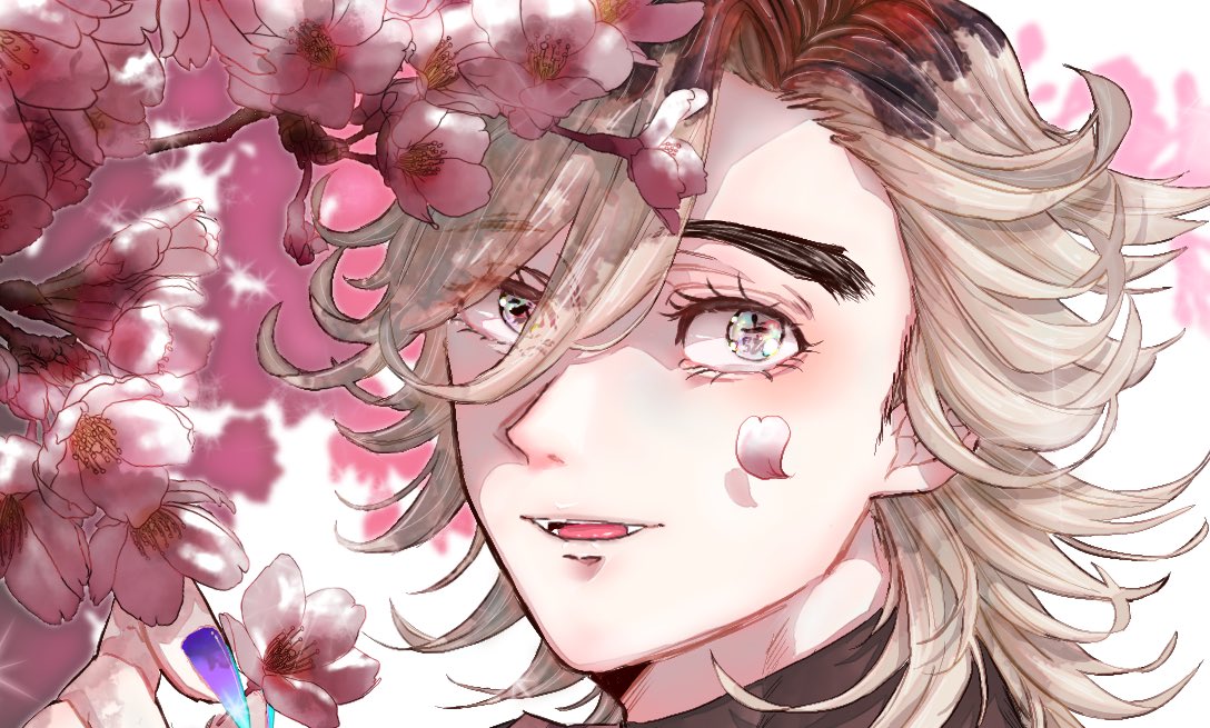 male focus 1boy multicolored eyes solo looking at viewer eyelashes petals  illustration images