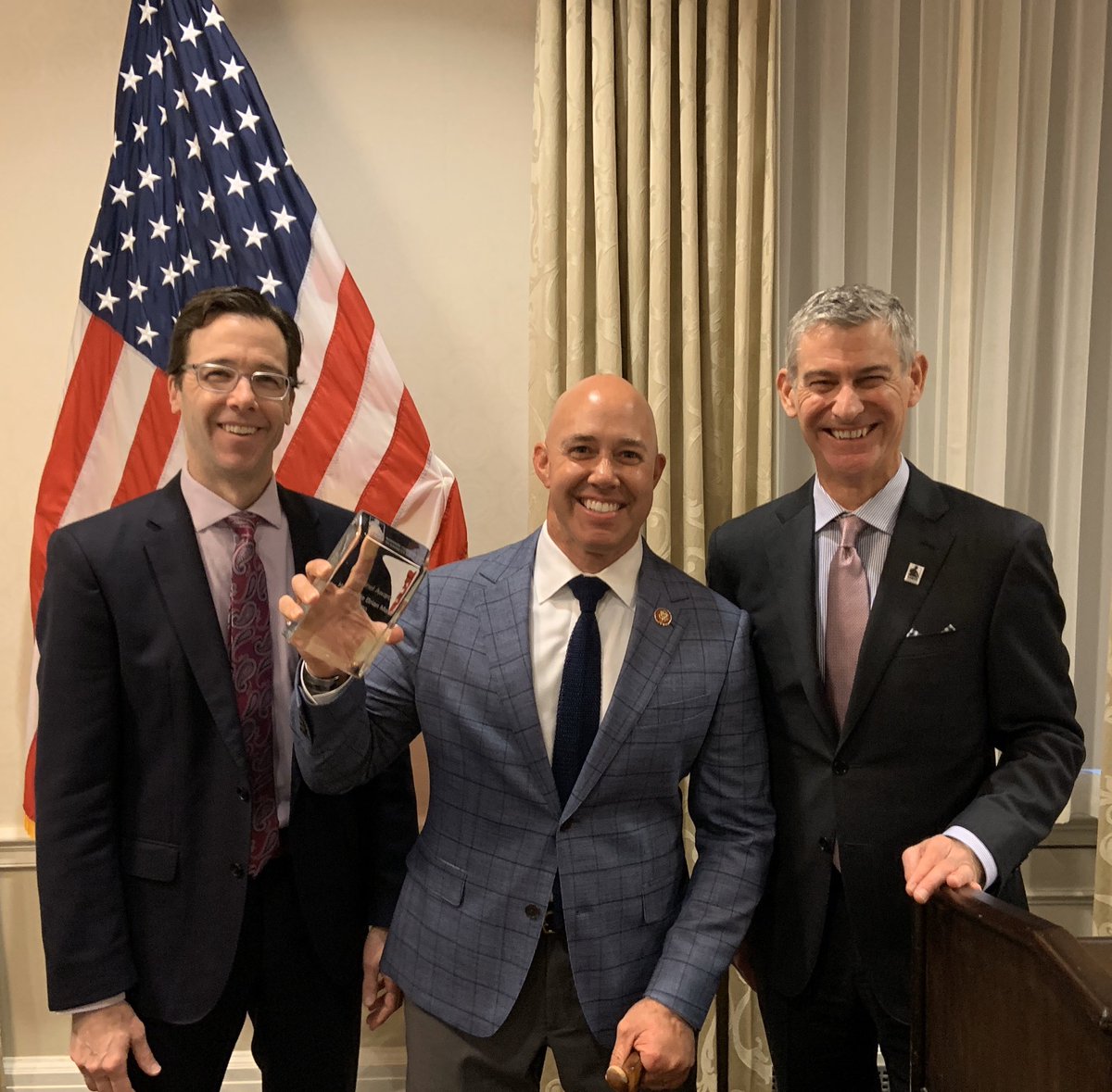 WPRC1's tweet photo. Last evening, #WPRC Chairman Frank Montie and Executive Director David Costello presented @RepBrianMast with the 2020 Sentinel Award, honoring his enduring support for his fellow #servicemembers and #veterans. #Congress https://t.co/KTOBiGKuC1