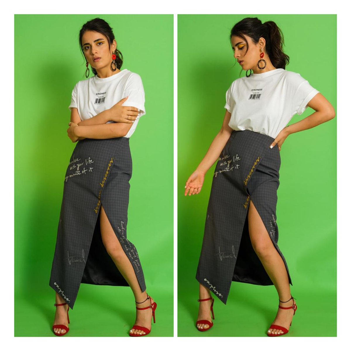 DI__PR's tweet photo. @radhikamadan01  keeping it cool and casual in a embroidered wrap skirt by @shahinmannan  for Angrezi Medium Promotions !
Styled By @SukritiGrover https://t.co/09fuBtFKQc