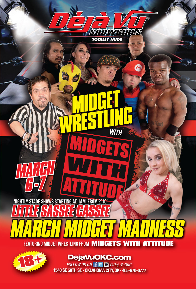 dejavuokc's tweet photo. March Midget Madness

Midget Wrestling with Midgets with Attitude

Sassee Cassee
IG @sasseecassee89
Twitter  @cbubblicous 

March 6-7

😍😍😍
.
.
.
#dejavushowgirls #okc #sasseecassee #midgetwrestling #midgetmadness #okcevents https://t.co/pUfbLSNIqt